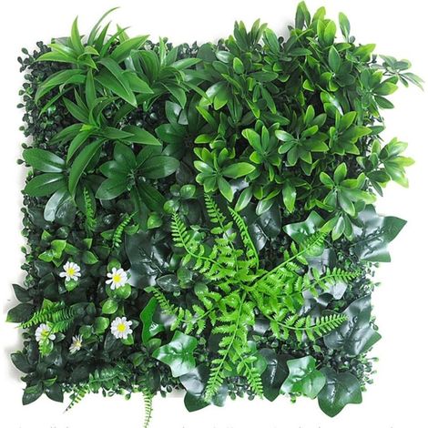 Panneau de Plantes Artificielles 50×50cm avec Feuilles de Pomme et Petites Fleurs Blanches, Mur Végétal Faux pour Décoration Intérieure et Extérieure (1/5)