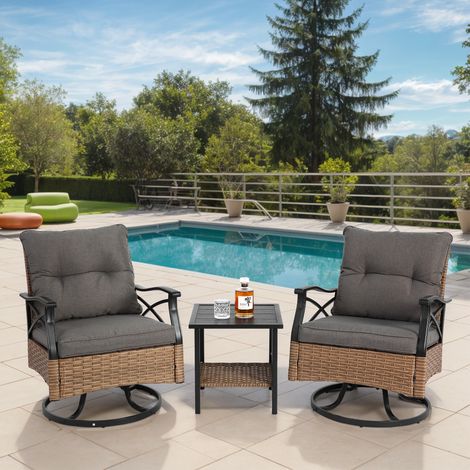 Salon jardin 3 pièces 2 fauteuils rotatifs avec table OKMYHOME (1/5)