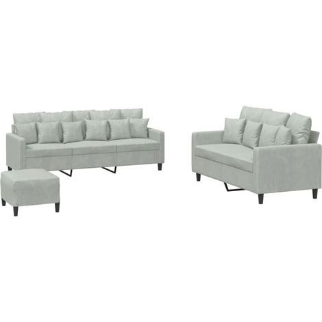 Ensemble de Canapé  Sofas 3 pcs avec coussins Gris clair Velours