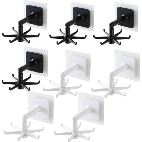Crochets Rotatifs et Pliables à 360°,8 Pièces Support Mural Auto-Adhésif Multi-Usage,Crochet Adhésif Puissant pour Porte Ustensiles,Armoire et Étages (1/5)