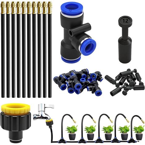 Kit d'arrosage goutte-à-goutte à atomisation automatique, Kit d'arrosage réglable à 360° avec adaptateur rapide de 12 mm pour l'arrosage des pelouses, terrasses et jardins (1/5)