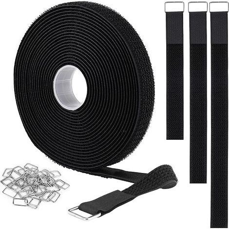 5m Klettband mit 25 Metallschnalle, Frei Zuschneidbar Klettverschluss Band - 2cm Breit, Wiederverschließbar Klett Kabelbinder zum Organisieren Ihrer Kabel, Schnüre, Schläuche usw (1/5)