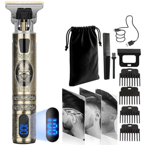 Men's Hair Clipper Beard and Hair Clipper - Hair Trimmer IPX7, T-Blade Zero Gap, 4 Combs (0.3-4mm), USB Rechargeable for Precise Cutting (Skeleton) (1/5)