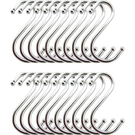 Crochets en S en acier inoxydable, crochets de cuisine, crochets en forme de S pour suspendre des ustensiles de cuisine (20 pièces)