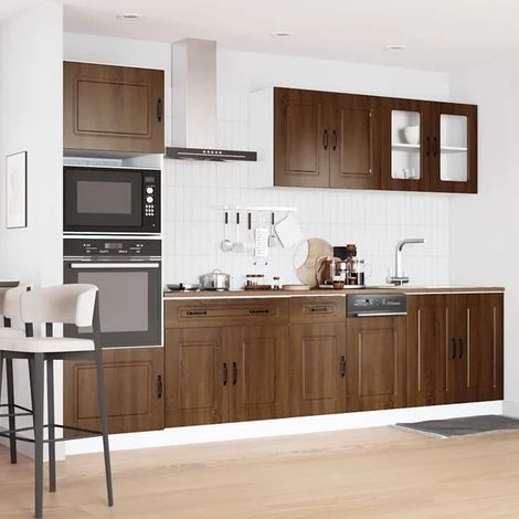 Ensemble de Meubles de Cuisine 7 Pièces en Chêne Massif Ingénierie, Couleur Marron, Style Moderne et Robuste pour Intérieur (1/5)