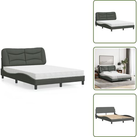 Letto in tessuto - vidaXL Letto con Materasso Hvar Grigio Scuro 120x200 cm Tessuto - Letto con doghe in compensato