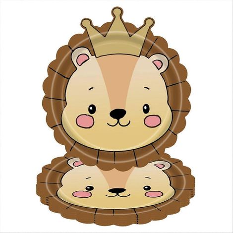 Assiettes en carton jetables à thème animaux de la jungle, avec couverts, motif lion (1/5)