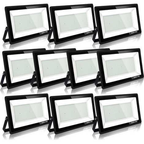 Projecteur LED Exterieur,500W 50000LM Spot LED Extérieur,6000K Lumière Extérieure,IP66 Etanche Eclairage de Sécurité, pour Jardins, Garages, Cours, Chantiers, etc (Blanc froid-10pcs, 500W)