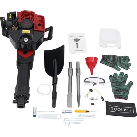 Marteau de démolition 2 en 1 à essence avec 3 burins, Machine d'excavatrice d'arbres, pelle à essence 2 temps 1,9 kW, 52 CC, 6500 tr/min, marteau burin, marteau à percussion pour travaux forestiers (1/5)