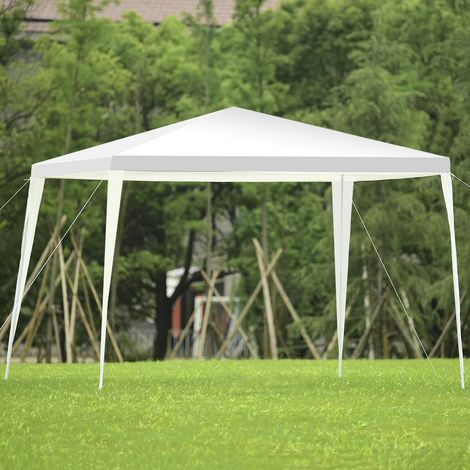 Tente D'extérieur de 300x300cm Tonnelle Piquets Cordes à Vent Tente de Fête pour Jardin Plage Marché Aux Puces Auvent Instantané Commercial Blanc (1/3)