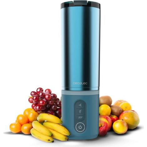 Cecotec Batidora de Vaso Individual Power Titanium Shake2Go Lagoon Steel. 180W, Vaso Metal 600ml Libre BPA, 3 Programas Automáti