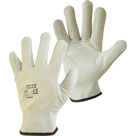 Paire de gants de protection pro cuir 100% - Taille 9 - L - Blanc - Linxor