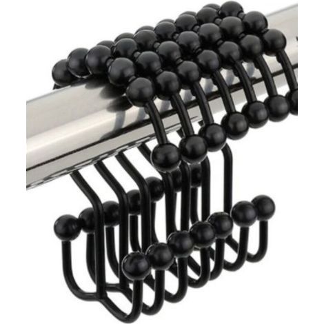 Douche Rideau Anneaux,en Acier Inoxydable Heavy Duty draperie cintres Clip Anneaux Poli Chrome pour Salle de Bain fenêtre tiges Rideaux doublures, 12 comte(noir) (1/4)