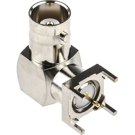 Connecteur coaxial RS PRO Femelle à angle droit, raccordement Traversant 50O Montage sur CI ( Prix pour 1 ) (1/3)
