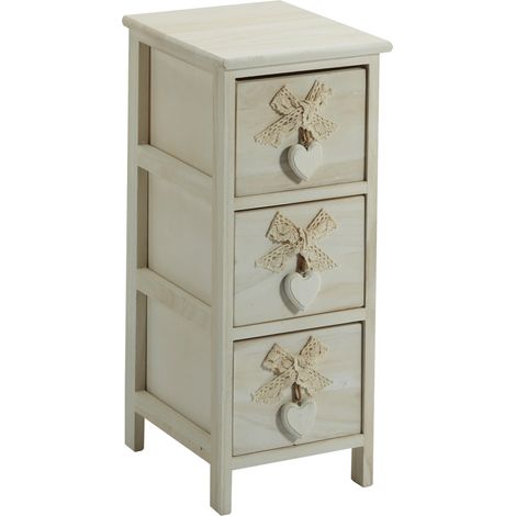 Cassettiera 3 Cassetti 26x32x63 cm in Legno con Cuore