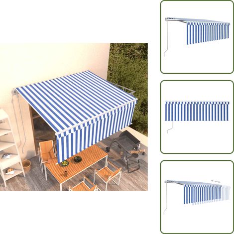 Markise Automatisch Einziehbar mit Volant 4x3 m Blau und Weiß - Gartenmarkise - Außenmarkise - Sonnenschutz - Markisentuch - Alu Rahmen (1/5)