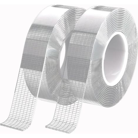 Lntyq Ruban adhésif double face extra fort transparent - 10 m - Nano Tape - Double face - Sans trace - Lavable - Amovible - Pour photo, tapis, produits en bois, produits métalliques, bureau, cuisine