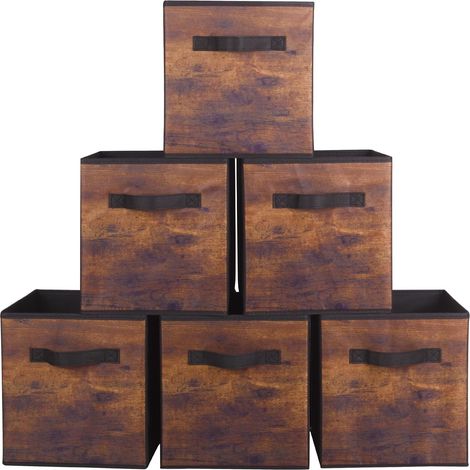 Boîtes de rangement, boîtes de rangement en tissu pliables et tiroirs de rangement en tissu pour placards et rangements pour jouets, lot de 6 (grain de bois Vintage) (1/5)
