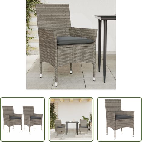 Rattanstuhl - Gartenstühle mit Kissen 2 Stk. Grau Poly Rattan (1/5)