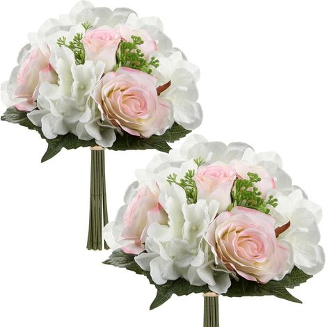 Kunstblume Hortensie Rosenbouquet 30cm 2er Set Rosa 2 Stück (1/5)