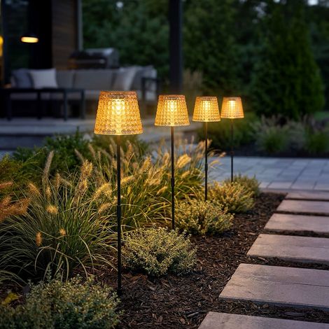 Lampada solare a LED decorazione da giardino lampada da esterno in cristallo, plastica nero ambrato, batteria IP44 picchetto, bianco caldo 3000K, set di 4, H 60 cm