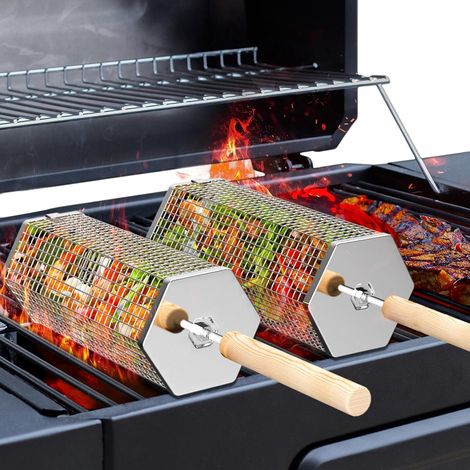 Panier de cuisson rotatif, emboîtable, Poignée Amovible, Inox 304 Accessoires Grille à légumes, Ustensiles Grill de Cuisine Exterieur Camping (1/5)