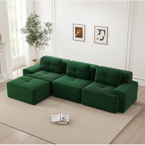Sofá modular en L 293x177x69 cm verde de pana con otomana y asiento profundo (1/5)