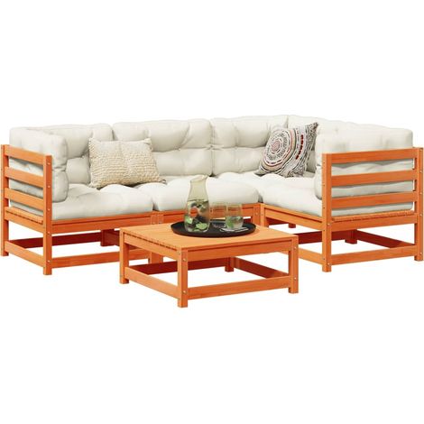 5-tlg. Garten-Sofagarnitur mit Kissen Wachsbraun Kiefernholz (1/5)
