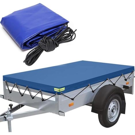 Bache Remorque Étanche avec Corde en Caoutchouc, Bâche Protection Plate,Bâche de Remorque Renforcée,pour de Divers Modèles Remorque Voiture 750kg,500kg (258x136x8cm)