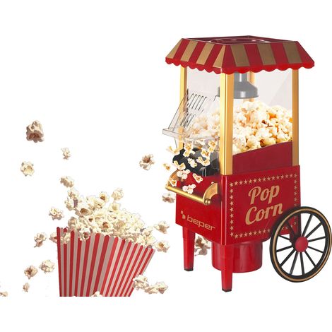 BEPER Macchina per Popcorn, Popcorn in 3 Minuti, No Grassi, Circolazione di Aria Calda, Senza Olio Potenza 1200 W, Rosso/ Oro (1/4)