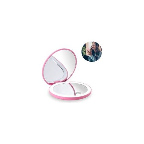 Miroir de maquillage pliable LX-2302C (Rechargeable) - Rose (Rechargeable 10 fois) (1/5)