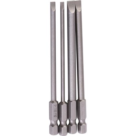 4 embouts de tournevis magnétiques fendus en acier allié S2 de 100 mm, tige hexagonale de 1/4" (3 à 6 mm) (1/5)