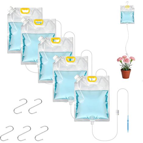 5 x 5 L Automatic Watering Bag Kit, Plant Drip Irrigation Bags  With 5 Adjustable Controls and 5 S Hooks, Automatic Watering System, for Plants Irrigation Garden Holiday (1/5)