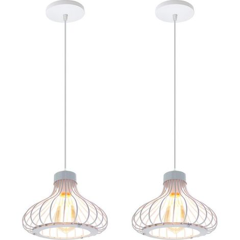 2PCS Lustre Suspension Industrielle E27 Ø23cm Luminaire Style Vintage Eclairage Blanc (1/5)