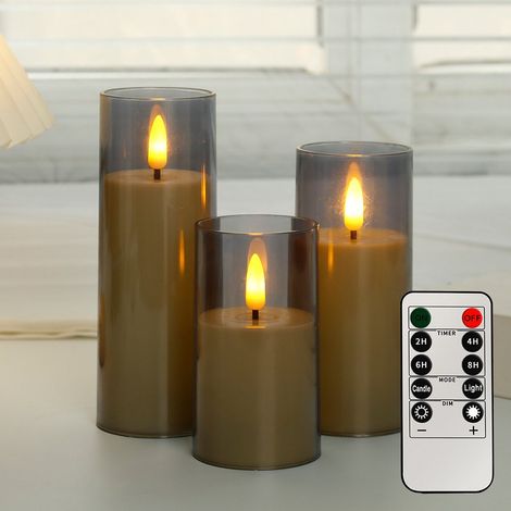 Ensemble de bougies LED avec télécommande et flamme réaliste dimensions 5,5 x 10 cm 12,5 cm et 15 cm pour décoration et éclairage d'ambiance intérieur (1/4)