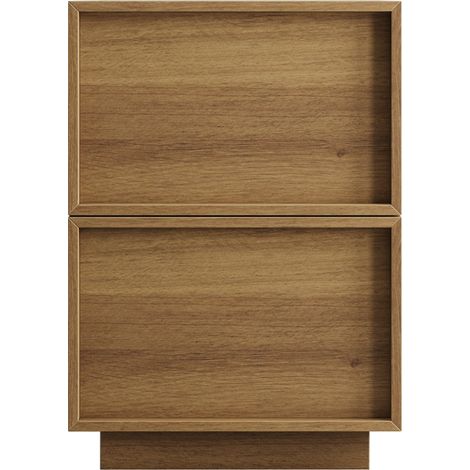 Table de chevet moderne en MDF couleur chêne naturel, 38 x 48 x 55 cm, 2 tiroirs sans poignée (1/5)
