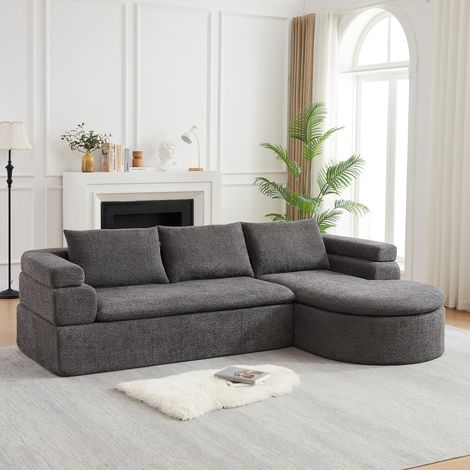Sofá esquinero gris antracita de chenilla con chaise longue y reposabrazos escalonado (1/5)