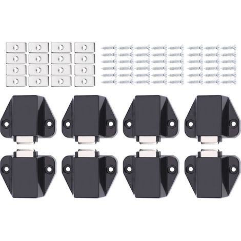 Lot de 8 mini fermetures magnétiques à rebond pour porte simple, pour armoire, placard, penderie, noir (1/4)