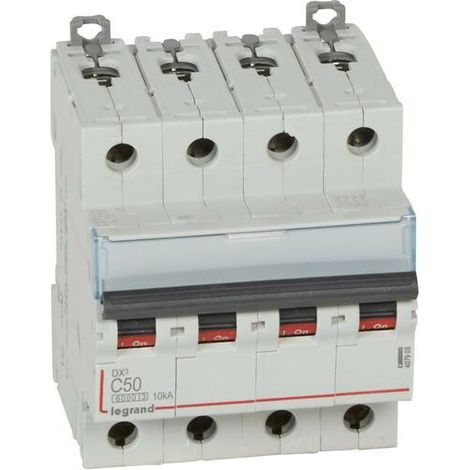 Disjoncteur DX³6000 10kA arrivée haute et départ bas à vis 4 Pôles 400V 50A courbe C pour peigne HX³ traditionnel LEGRAND 407903