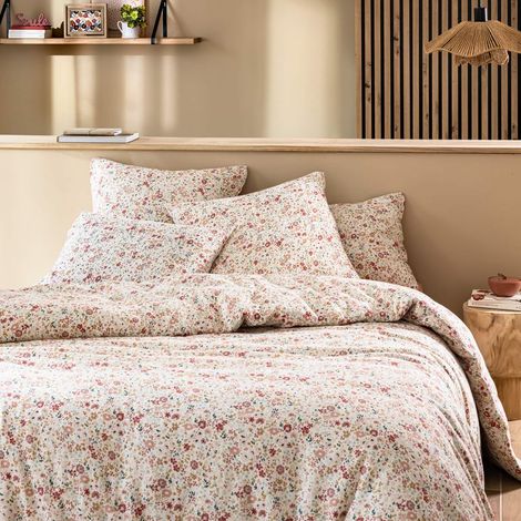 – Housse de couette 140x200 en gaze de coton – Motif floral rose – Toucher doux – Lavage machine 30° (1/5)
