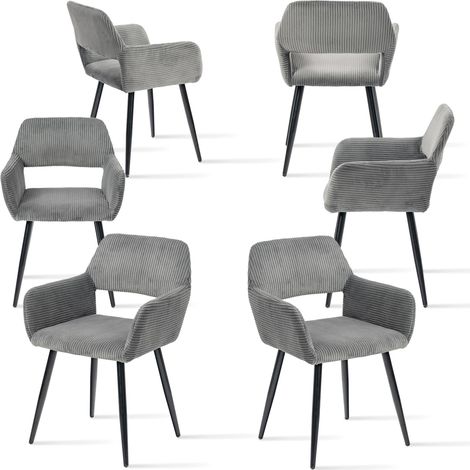 Meuble Cosy Lot de 6 Chaises de Salle à Manger Fauteuil Assise Rembourrée en Velours Côtelé Pieds en Métal pour Cuisine Salon Chambre Bureau, Gris (1/5)