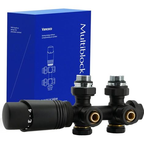 1 - Thermostatventil - Multiblock-Set - 50-mm-Zentralanschluss - Mattschwarzes Design für Heizkörperheizung in Bad, Schlafzimmer, Küche - Schwarz - 50 mm (1/5)