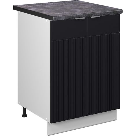 Meuble bas de cuisine Fame-Line, Noir rayé, 60 cm, PT Anthracite, Vicco