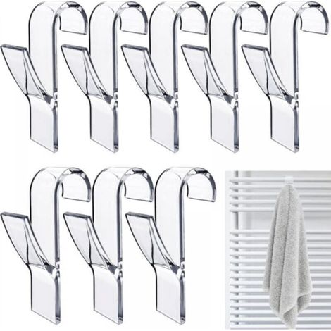 8 crochets de radiateur ronds, crochets pour serviettes de bain blancs, crochet pour radiateur sèche-serviettes (transparent) (1/4)