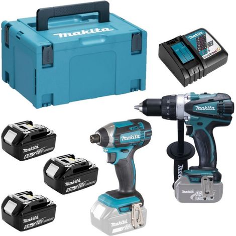 2er-Set MAKITA 18V Bohrer DDF458 + Schlagschrauber DTD152 + 3 Batterien, Ladegerät, Koffer - DLX2144TJ1