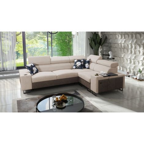 Luxuriöses Ecksofa mit Schlaffunktion MELODY II, Tauro/Freya Braun/Dunkelbeige Rechts (1/5)