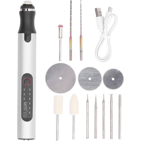 Kit de stylo graveur électrique sans fil, graveur rotatif rechargeable par USB, mini-graveur pour bijoux, pierres, métal et bois (1/5)