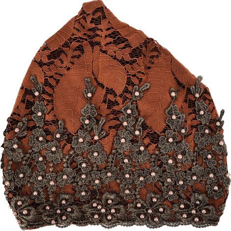 Retro-Turban-Schal für muslimische Frauen, bestickt, perlenbesetzt, elastisch, karamellfarben (1/5)