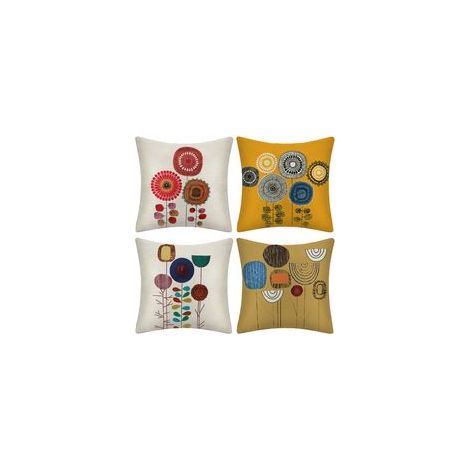 Lot de 4 housses de coussin en lin, motif peinture florale, 45x45 cm, pour canapé, chambre, salon, extérieur.