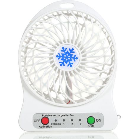 Ventilateur Bureau LED – USB Rechargeable – 3 Modes – Refroidissement – Blanc – Élégant (1/5)